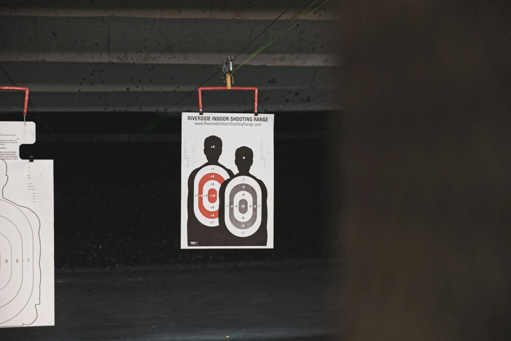 Shooting target board at the end of a lane at Topflight Range in Dayton